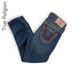 True Religion Halle Super T Straight  Leg. Capri style Jeans Size 26. Mid